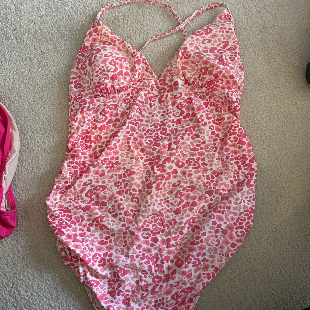 Pink Maternity Leopard Print Swimsuit